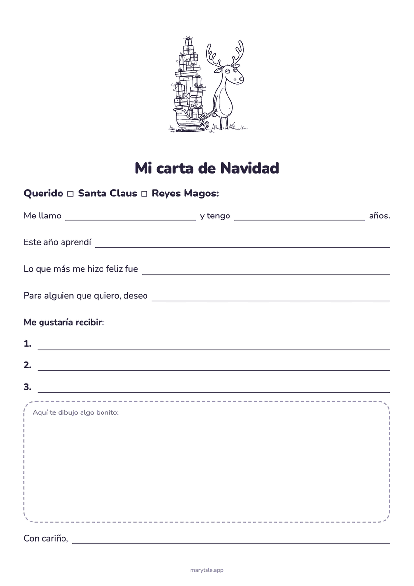 Carta para Santa Claus para imprimir con dibujo para colorear — vista previa