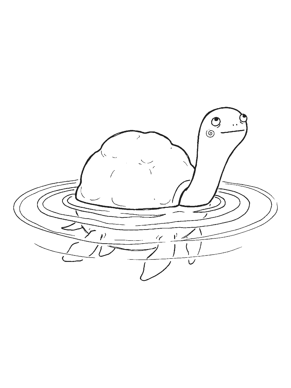 Розмальовка: у спокійній воді видно лише верх круглого панцира черепахи й голову, навколо три прості кола хвильок