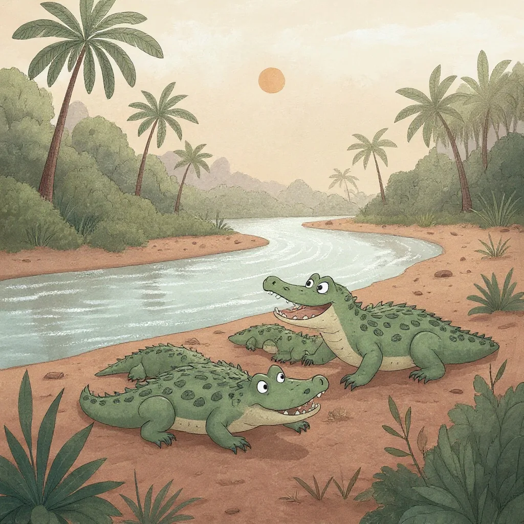 Num rio muito grande, num país deserto onde nunca havia estado um homem, viviam muitos jacarés.