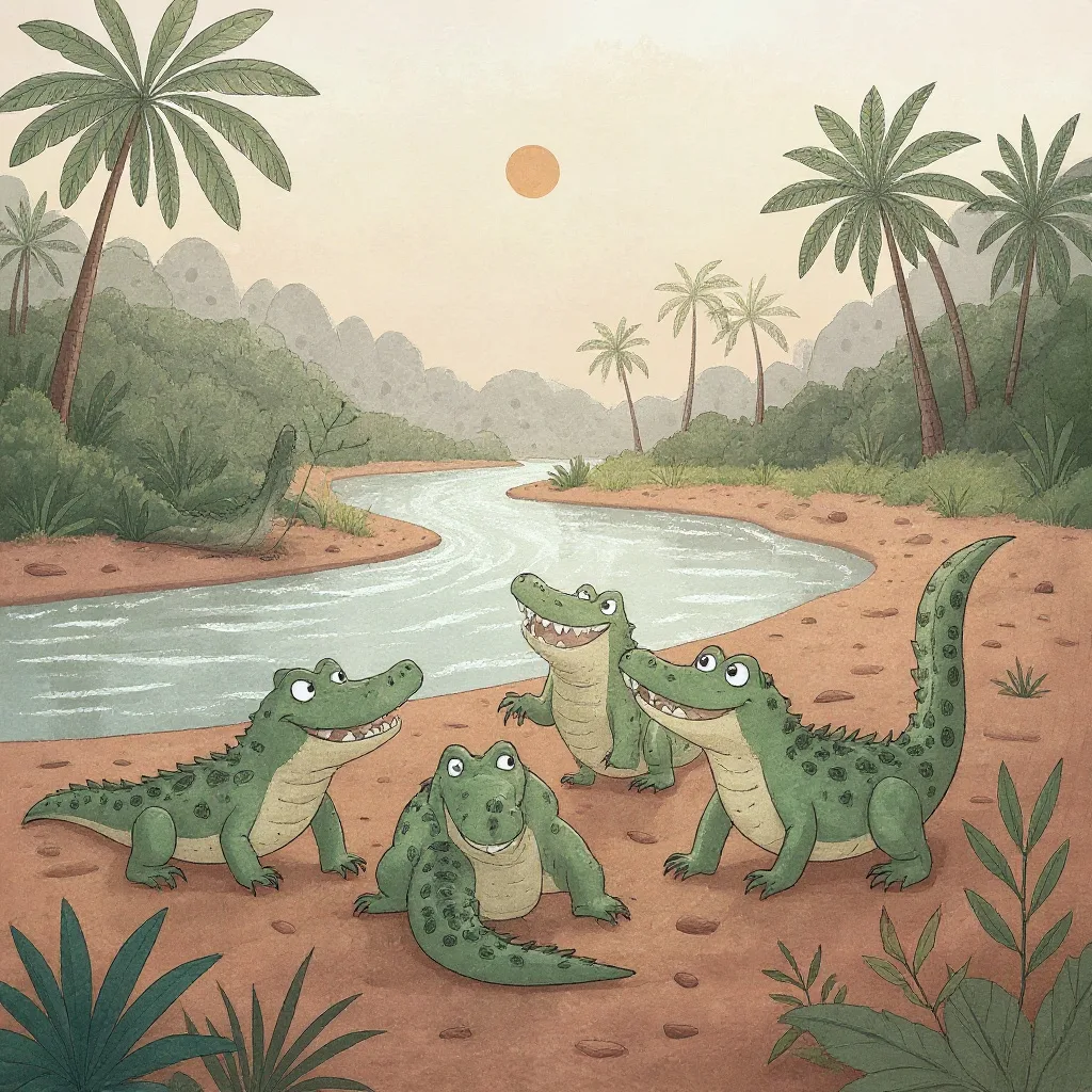 Então chamou o jacaré que dormia ao lado dele.