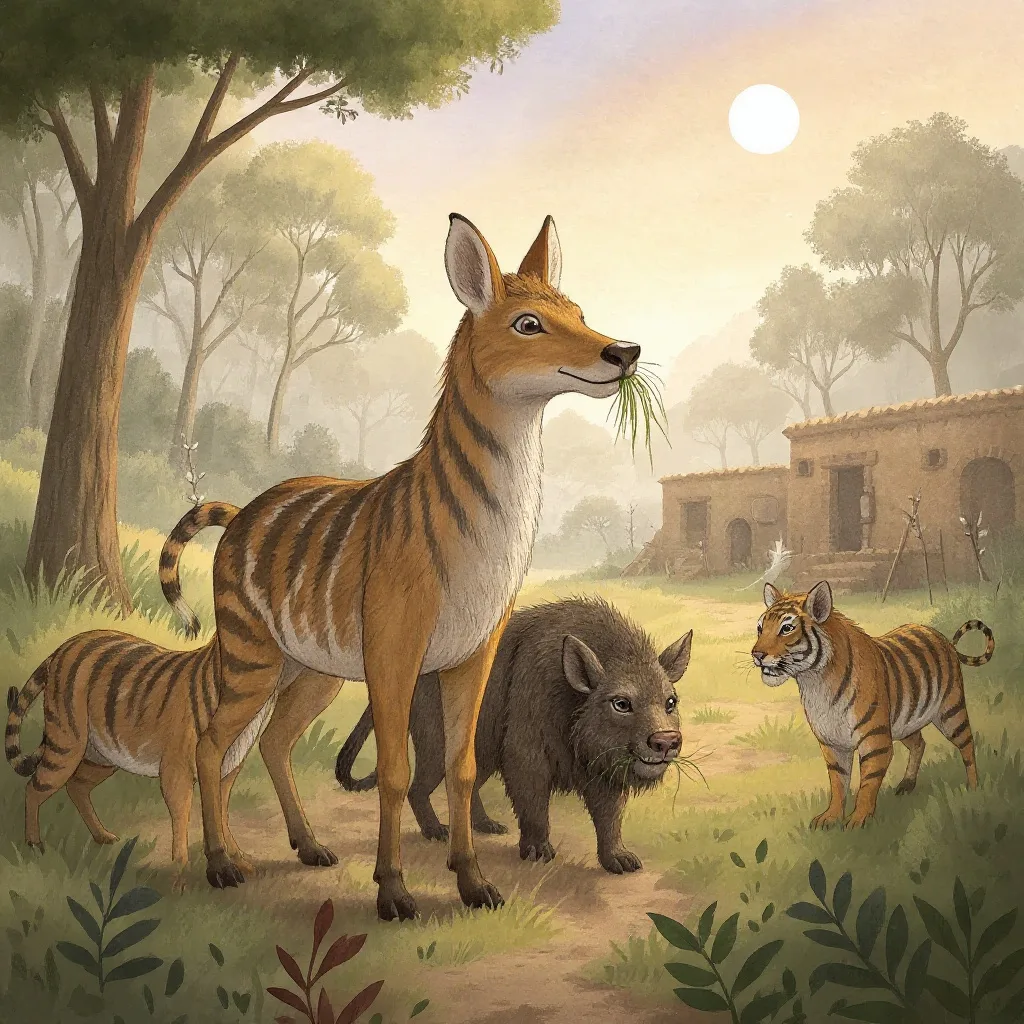 The deer stopped eating.