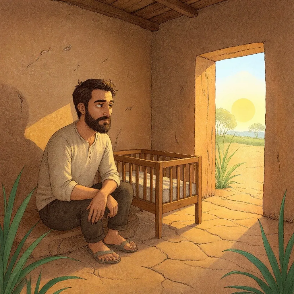 The man sat with the cradle for a while.