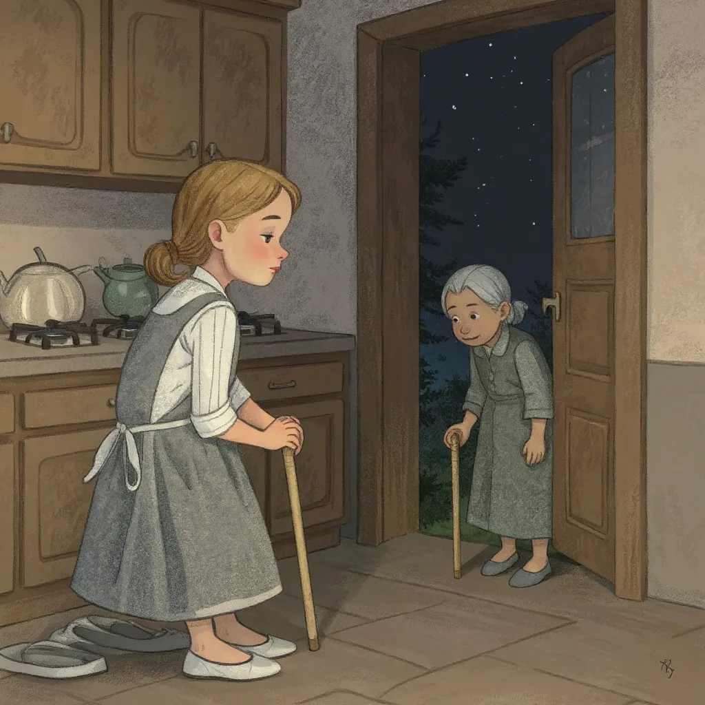 En la cocina había una viejecita menuda a la que Cenicienta no había visto nunca, y la puerta no se había abierto.