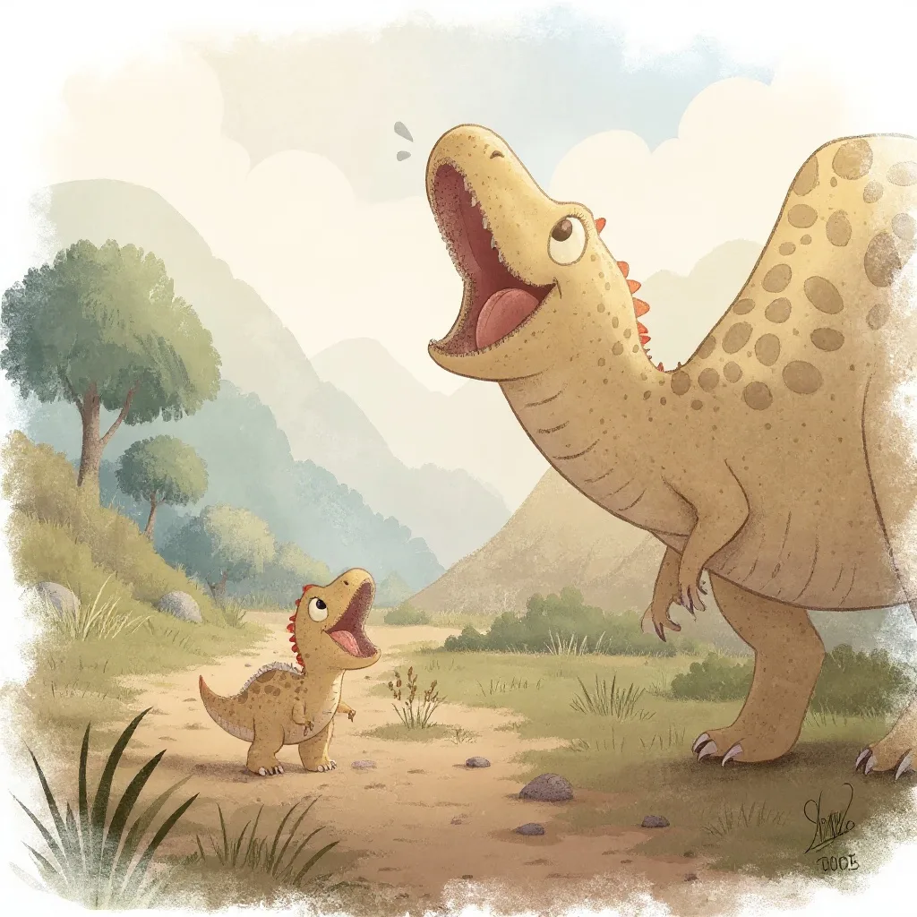 En el valle, pasada la curva del río, vivía un dinosaurio pequeño que se llamaba Ris.
