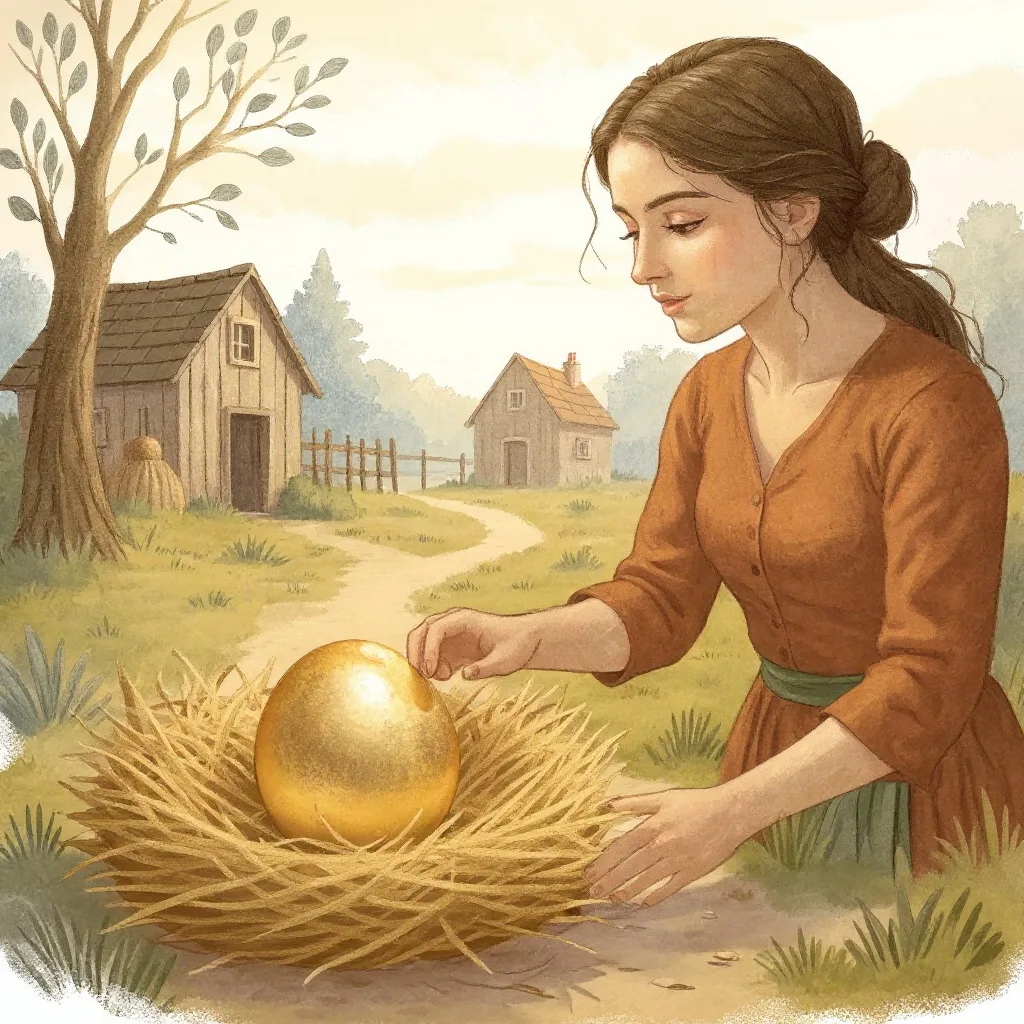 A man and his wife kept a goose, an ordinary grey goose in an ordinary yard, and one morning they found in her nest an egg of…