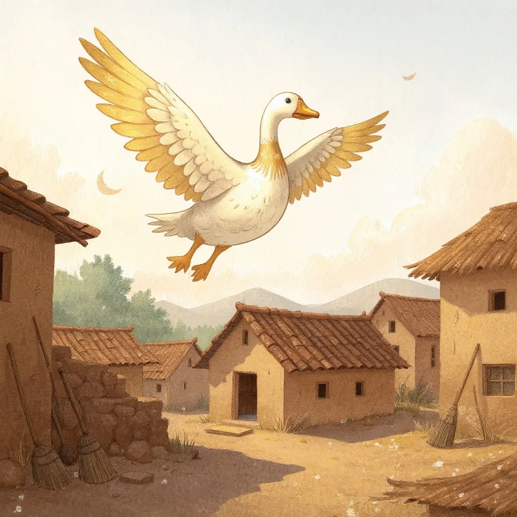 The man had been born again as a goose whose feathers were gold, and he remembered his family, and he was sorry for them.