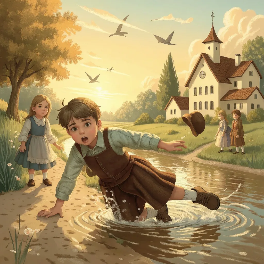 Noch ein Schritt! und plumps! der Hanns Stürzt hinab kopfüber ganz! — :Die drei Fischlein, sehr erschreckt, :Haben sich…