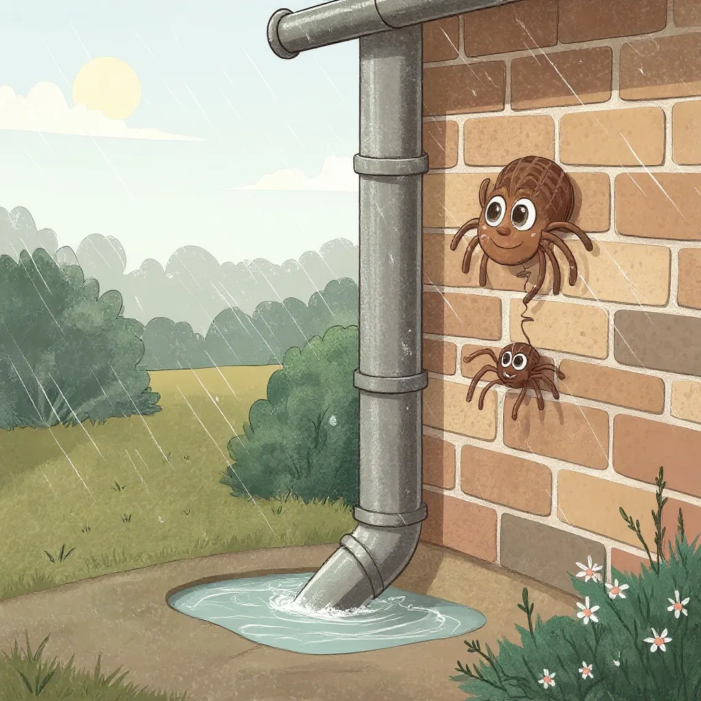 Out came the sun And dried up all the rain, And the itsy bitsy spider Climbed up the spout again.