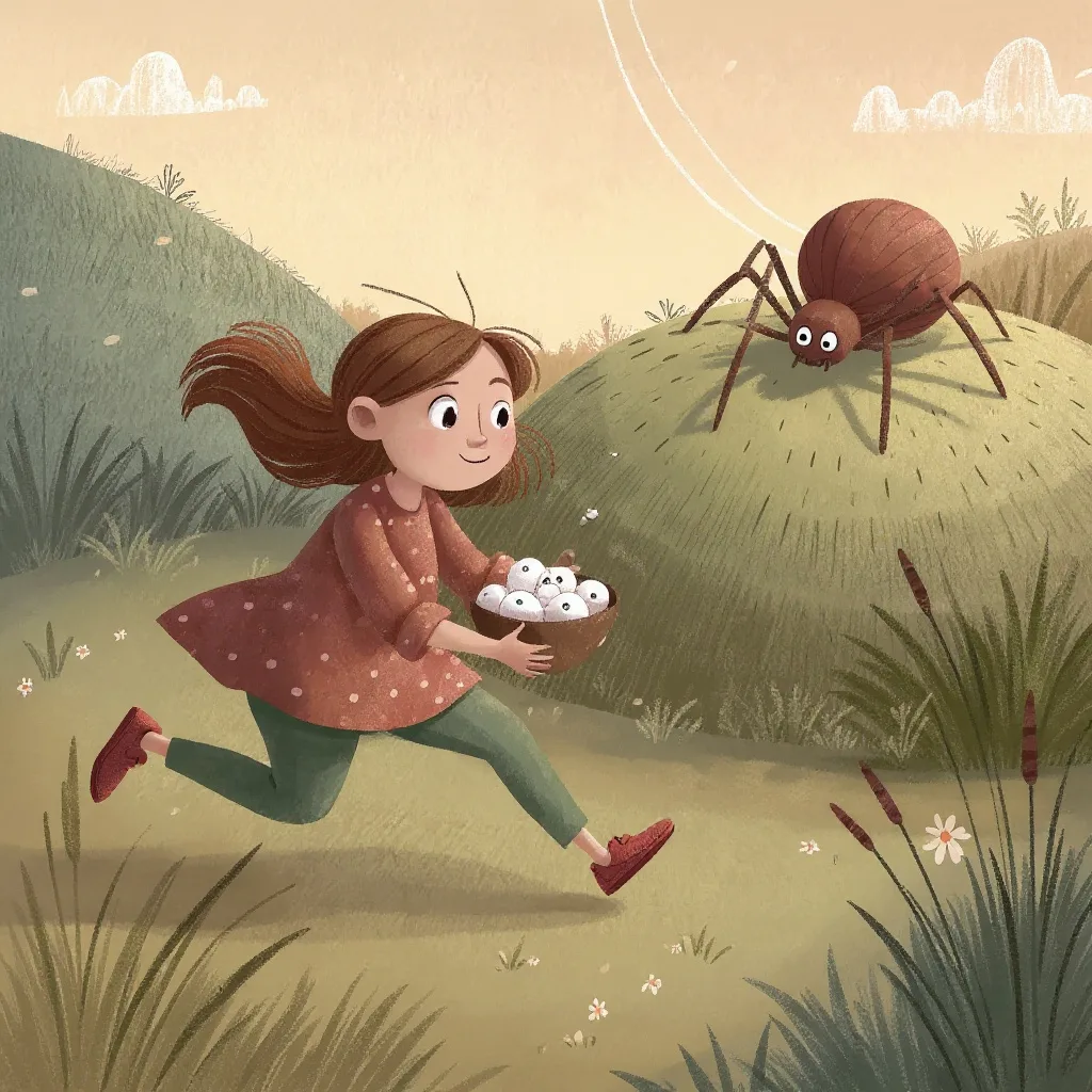 There came a big spider, Who sat down beside her And frightened Miss Muffet away.