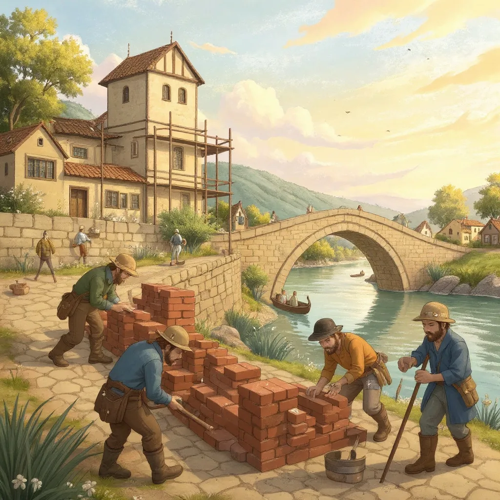 Build it up with bricks and mortar, Bricks and mortar, bricks and mortar.