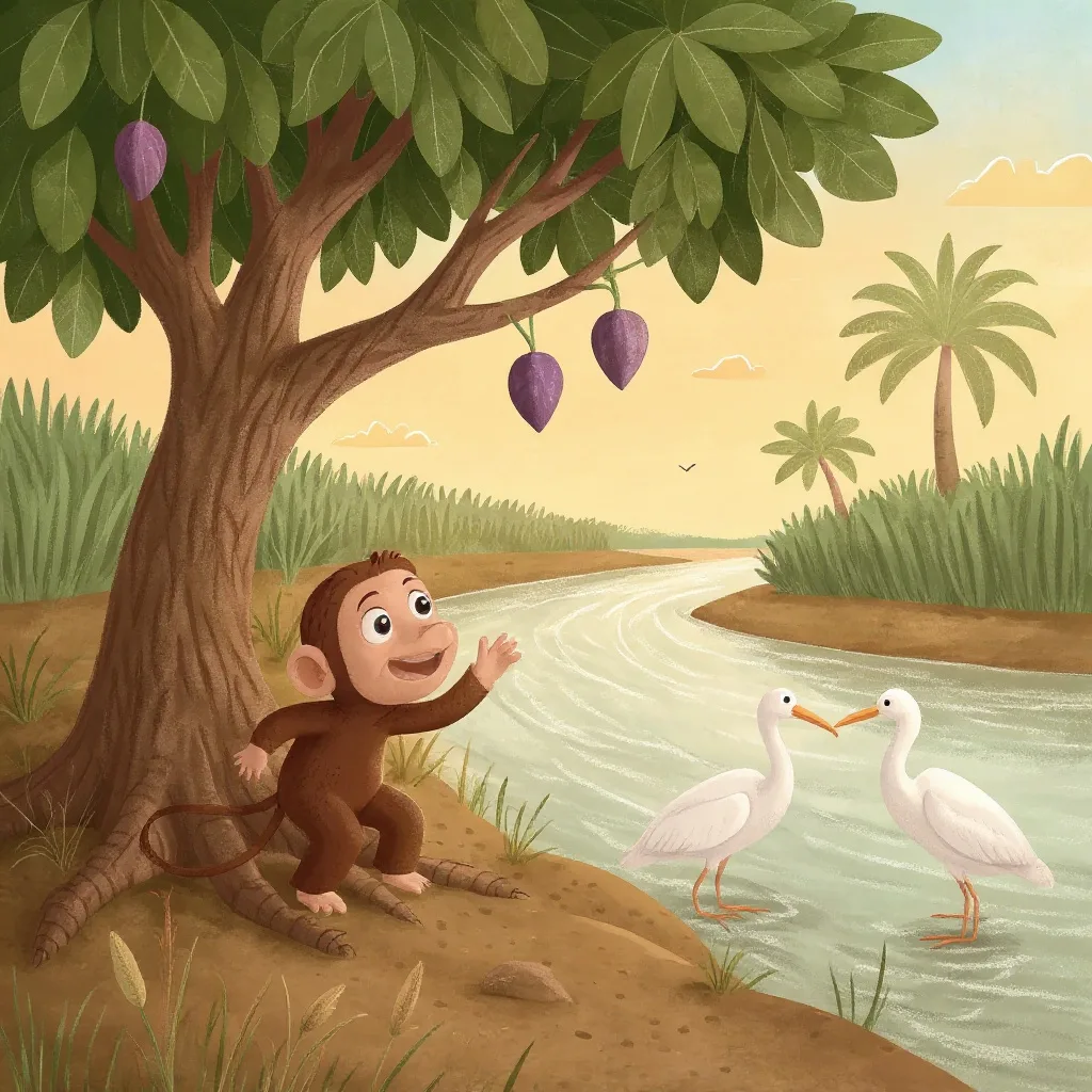 On the bank of a wide river there grew a fig tree, and in the fig tree lived a monkey, and the figs were the sweetest for a…