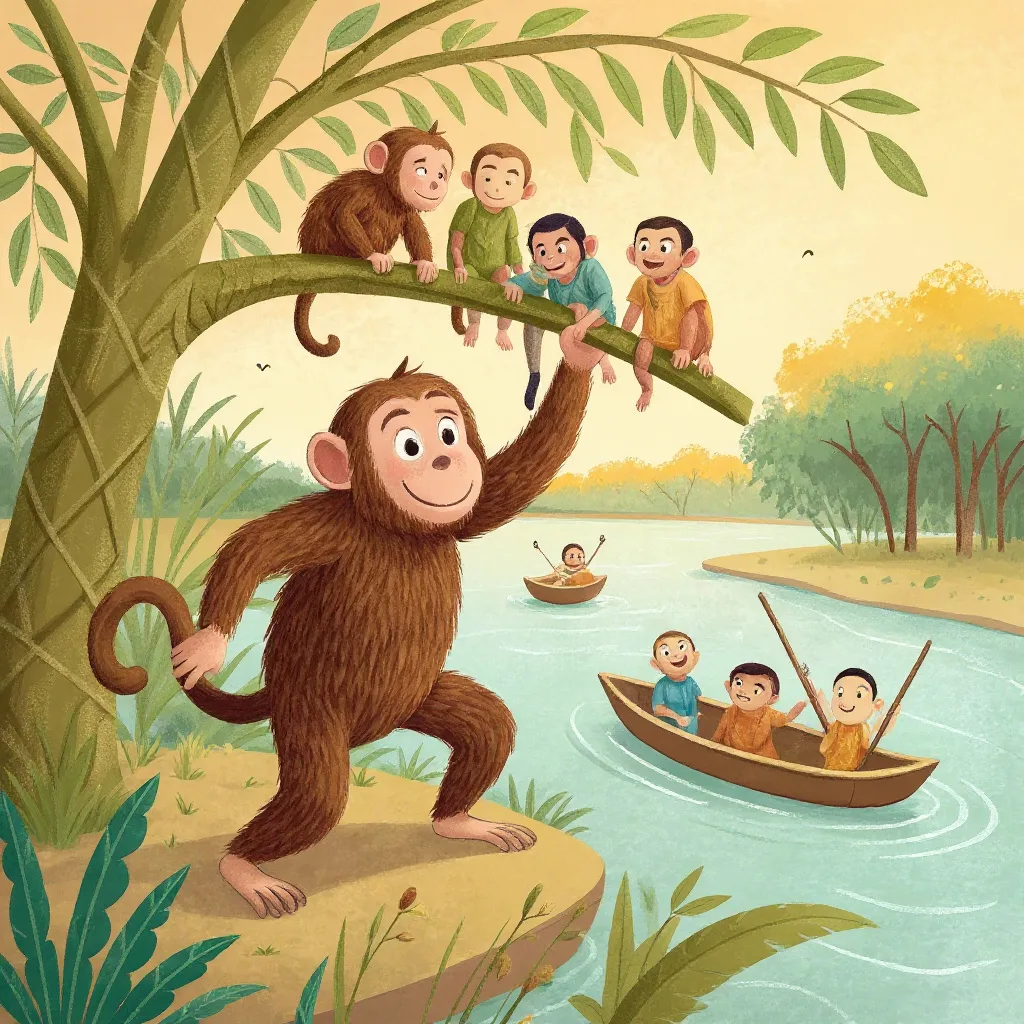 The monkeys ran to the top.