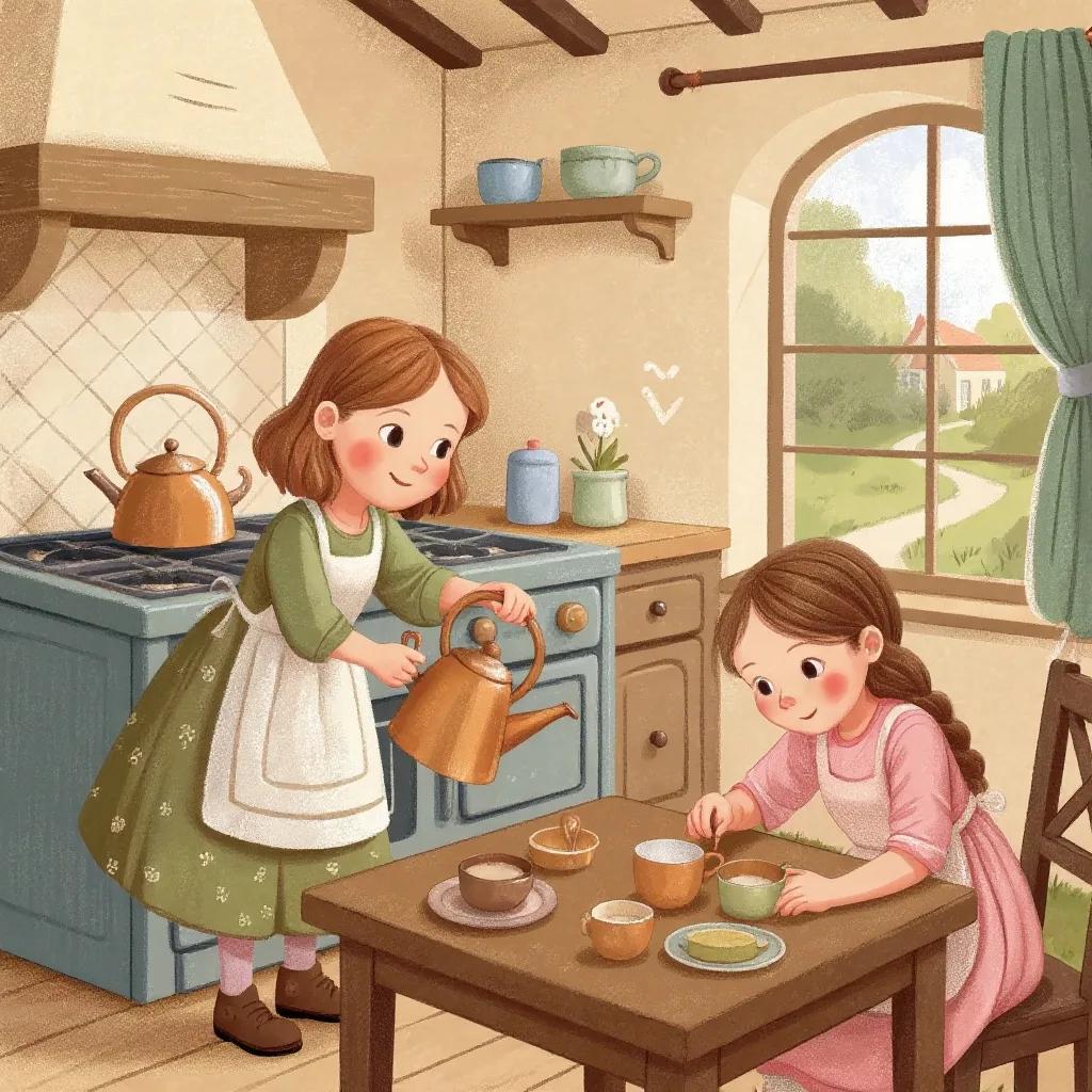 Polly put the kettle on, Polly put the kettle on, Polly put the kettle on, We'll all have tea.