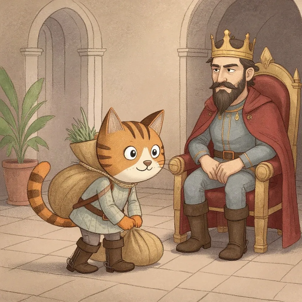 — Un regalo — le dijo al rey, y puso el conejo delante del trono — de parte de mi señor, el marqués de Carabás.