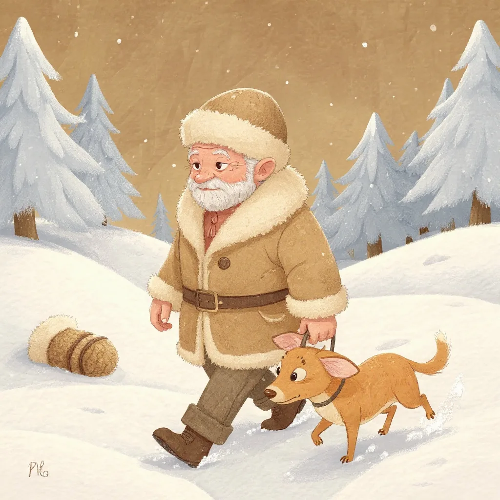 Iba un abuelo por el bosque y detrás de él corría un perrito.