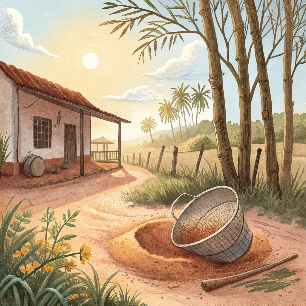 Lu arrumou o que precisava: uma garrafa de vidro com rolha de cortiça, uma peneira velha e paciência.