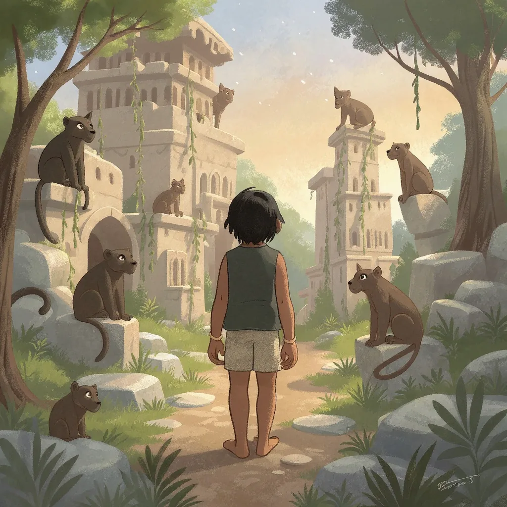Mowgli, columpiándose a media milla del suelo, se acordó de la Palabra Maestra de los pájaros y se la gritó a Chil el milano,…