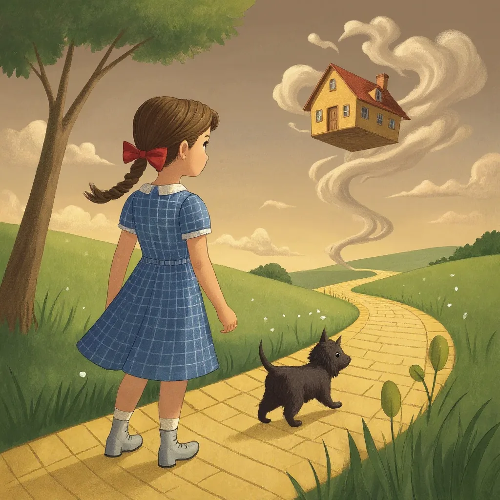 La casa giró y giró y luego siguió avanzando muy quieta, y Dorothy se sentó en el suelo a esperar.