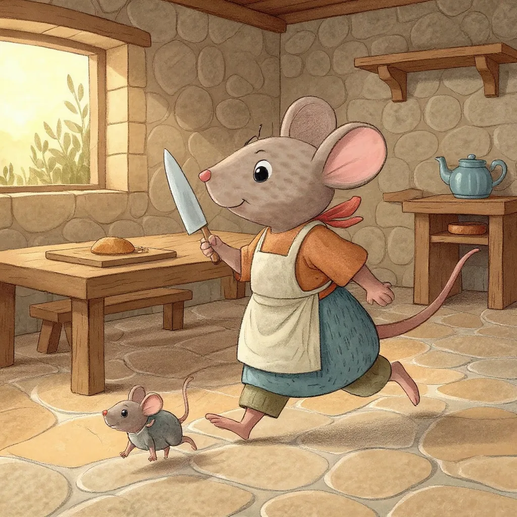 They all ran after the farmer's wife, Who cut off their tails with a carving knife.