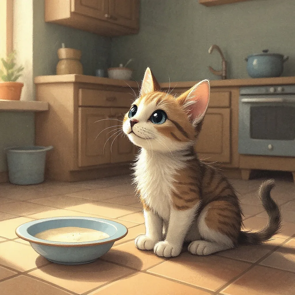 Miauczy kotek: miau! — Coś ty, kotku, miał? — Miałem ja miseczkę mleczka, Teraz pusta już miseczka, A jeszcze bym chciał.