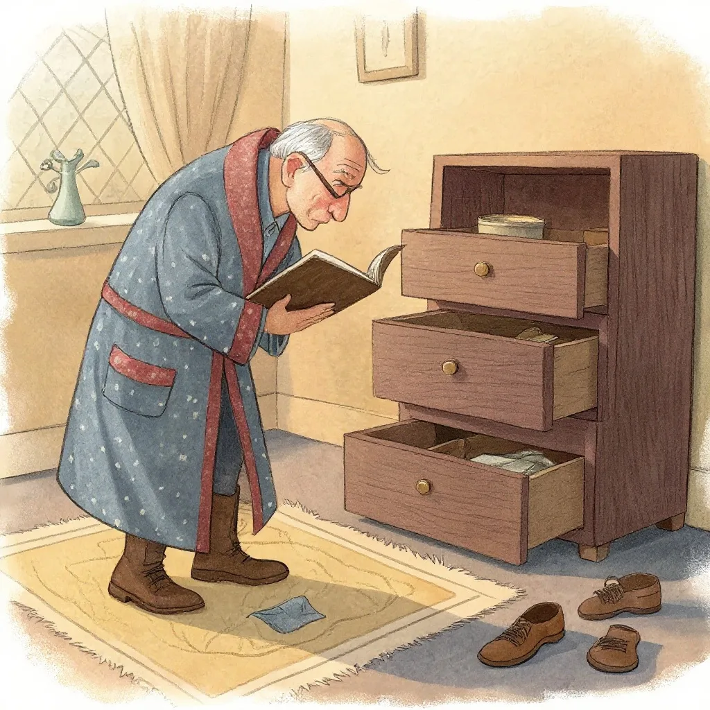 „Skandal! — krzyczy — nie do wiary! Ktoś mi ukradł okulary!”
