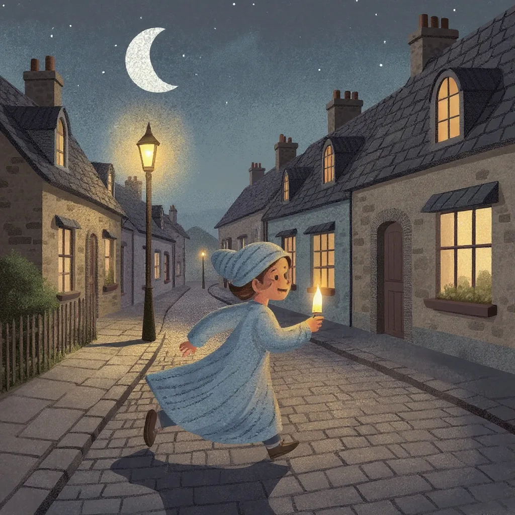 Wee Willie Winkie runs through the town, Upstairs and downstairs in his nightgown,
