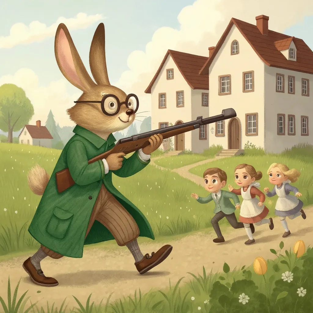 Die Brille hat das Häschen jetzt Sich selbst auf seine Nas’ gesetzt; Und schießen will’s aus dem Gewehr.
