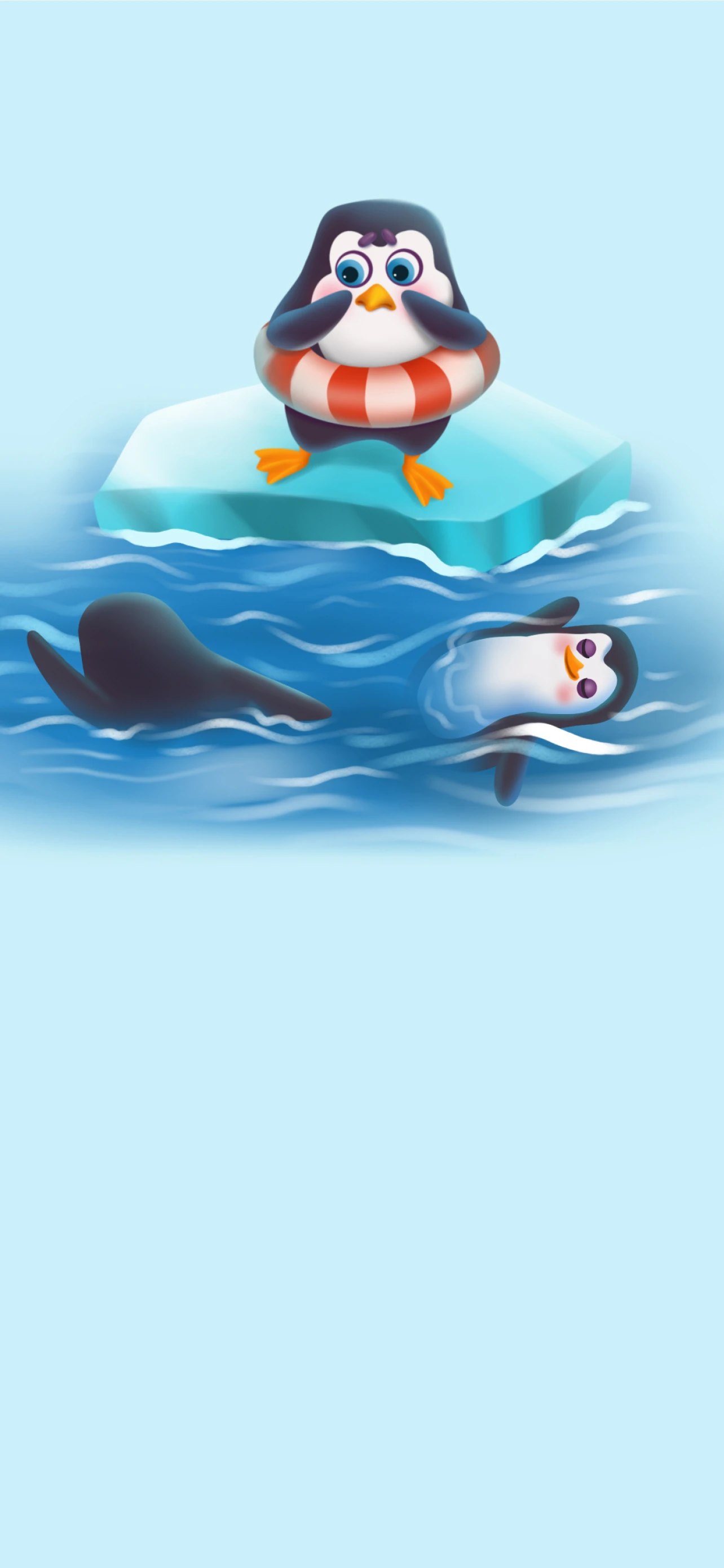 Mientras los otros pingüinos saltaban felices al agua, Pip se quedaba en el hielo, mirándolos con el corazón inquieto.