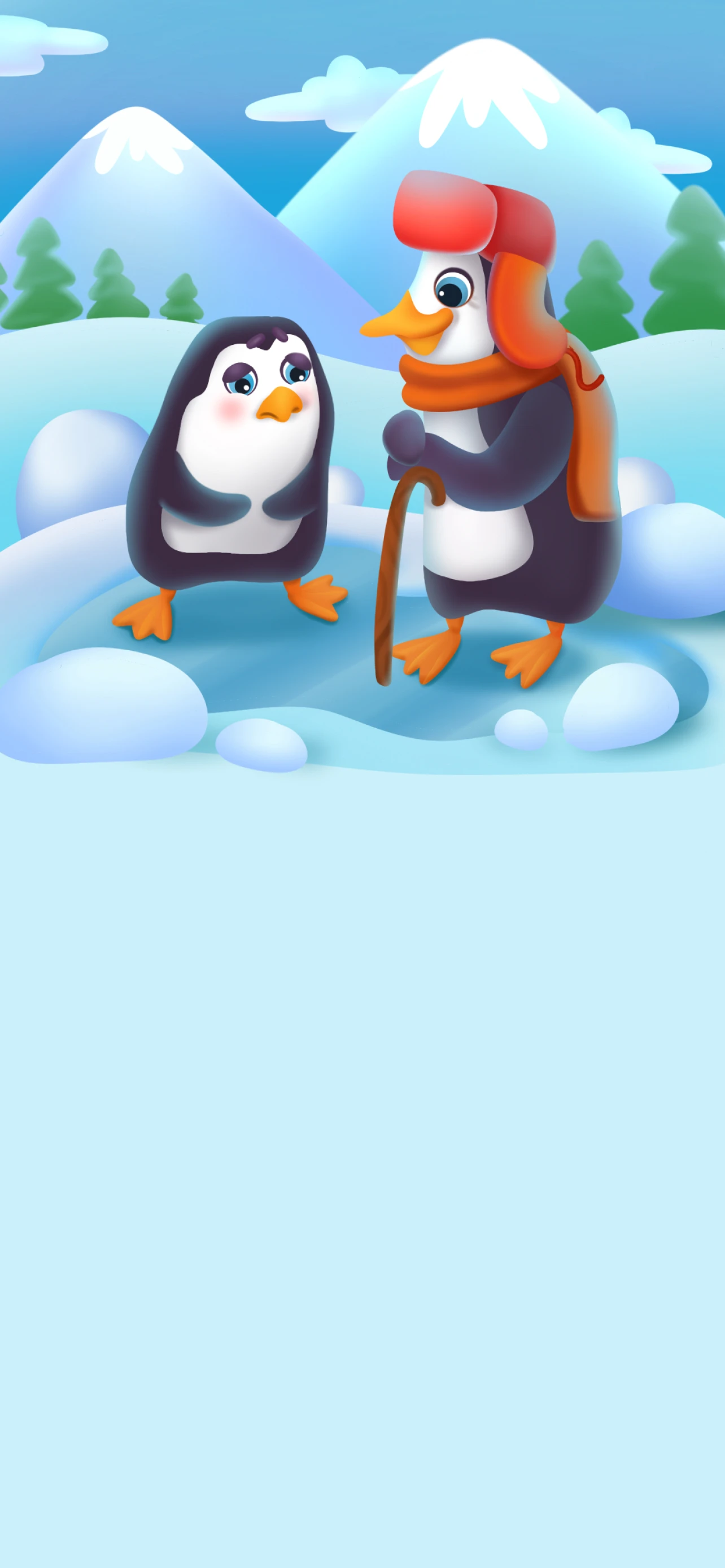 Un día, mientras Pip estaba al borde del hielo, se le acercó su amiga Tilly, una pingüina vieja, sabia y de mirada dulce.